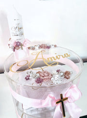 Round Christening Acrylic Box with name decal